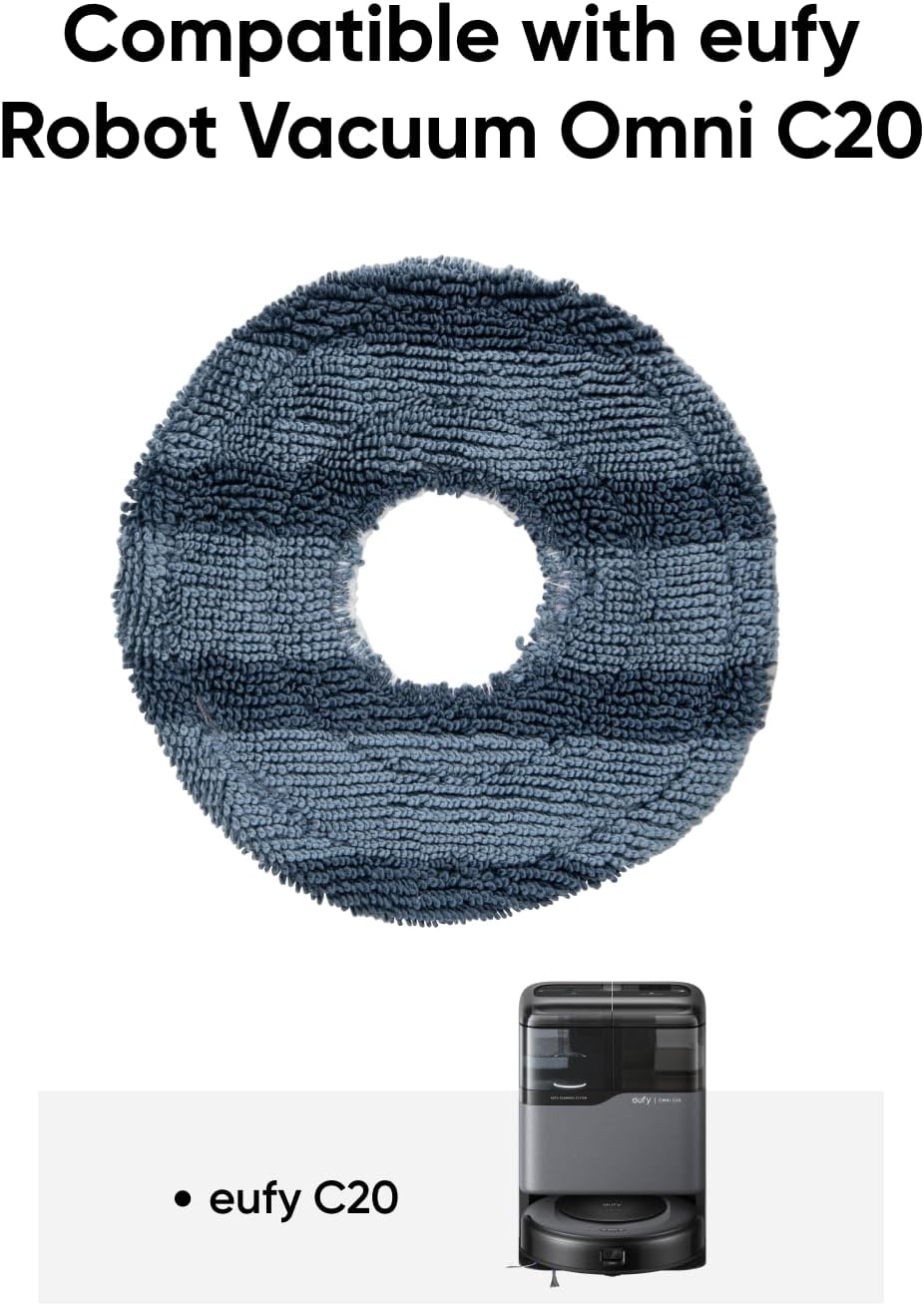 eufy 2-Pack Vacuum Mop Replacement Pads, Tương thích với Robot hút bụi dòng C20, Linh kiện miếng lau nhà mềm có thể giặt và tái sử dụng